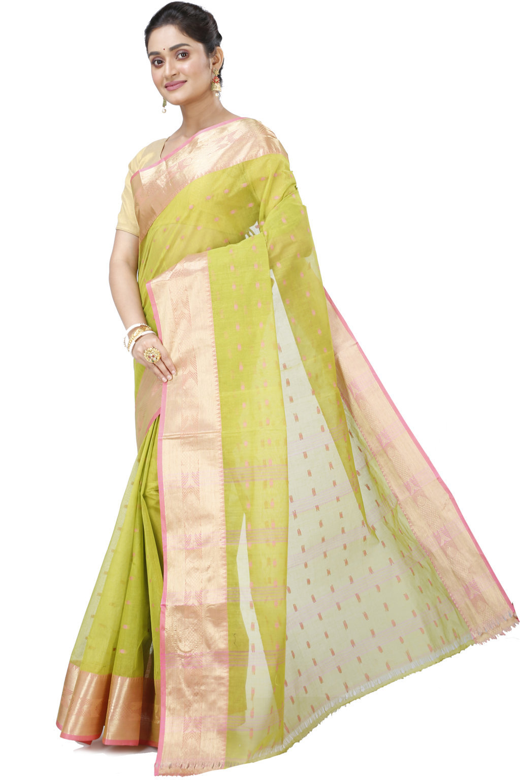 Olive Green Pure Cotton Griva Tant Saree (915)